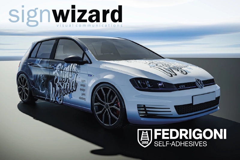 Sign Wizard used Fedrigoni C50 conformable cast print wrap vinyl laminated with C30 gloss to complete this visually stunning company car wrap which includes moody blue tones with lightning, wizards, company graphics and text, creating some vinyl 'magic'!
