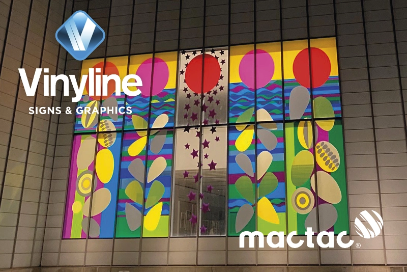 Mactac 8400 and 9700 sign vinyls were used in this colourful window design featured at the Turner Contemporary in Margate, UK. Designed by Brazillian artist Beatriz Milhazes.